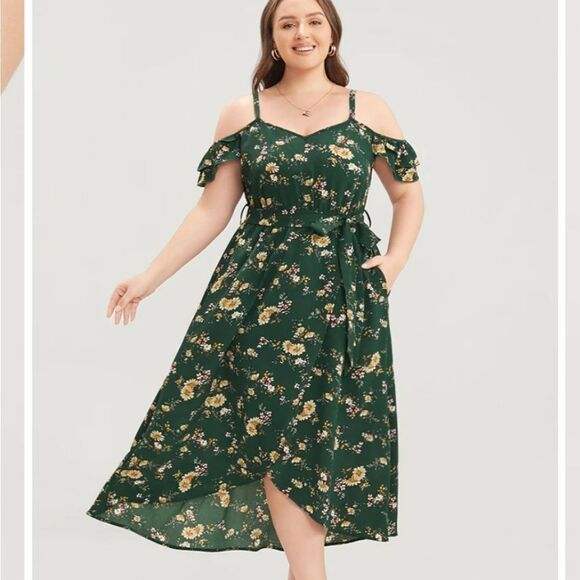 NWT BloomChic green cold shoulder dress 12/ L - Picture 1 of 11